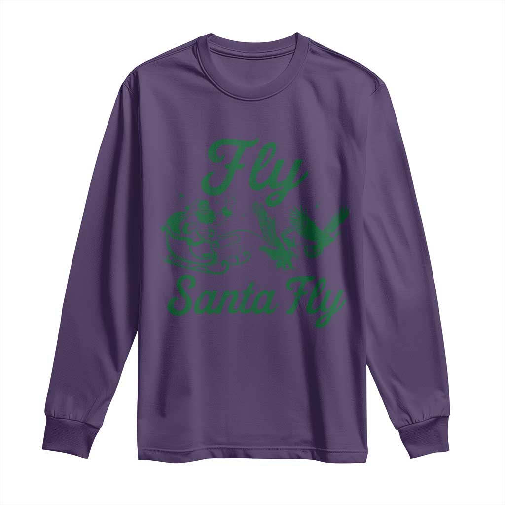 Funny Christmas Philadelphia Fan Long Sleeve Shirt Fly Santa Fly Eagles Philly Pride TS11 Purple Print Your Wear