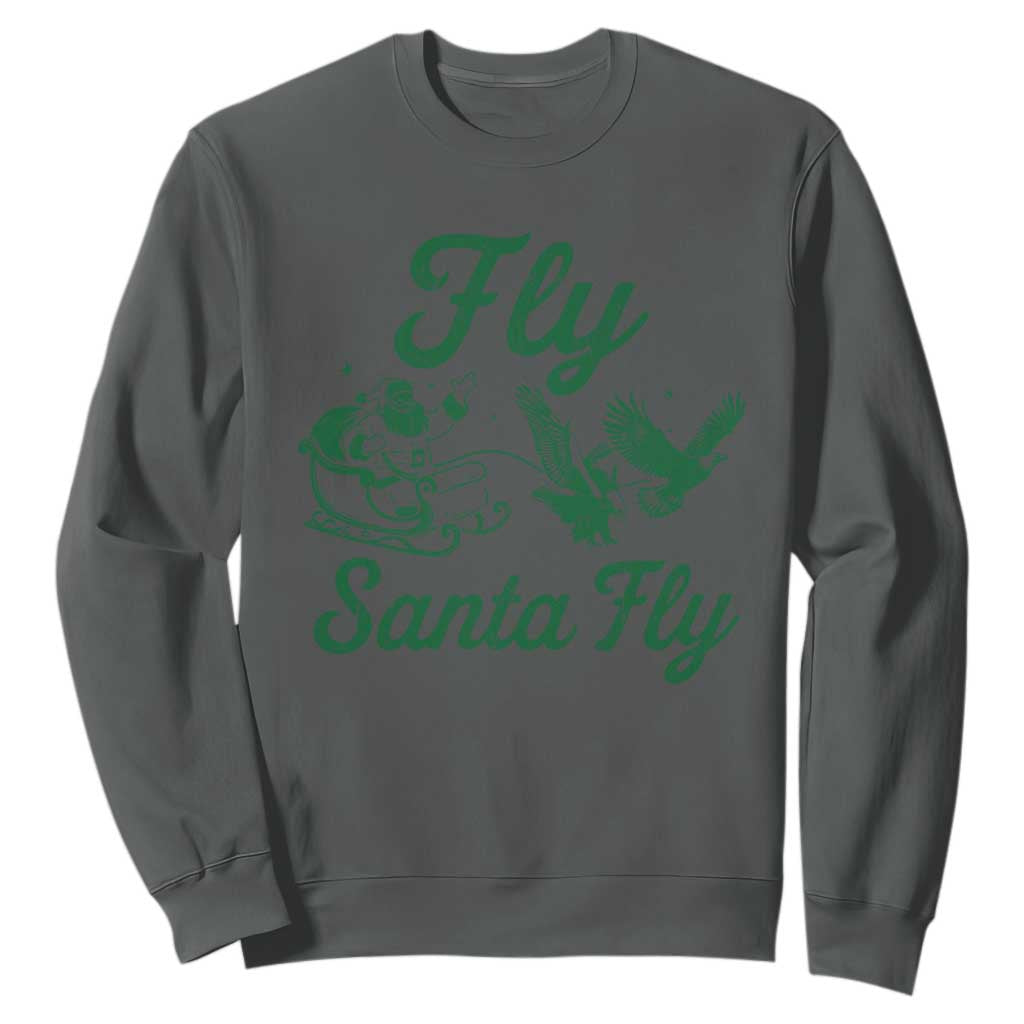 Funny Christmas Philadelphia Fan Sweatshirt Fly Santa Fly Eagles Philly Pride TS11 Dark Heather Print Your Wear