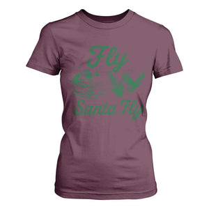 Funny Fly Santa Fly T Shirt For Women Christmas Football PFE TS11 Maroon Print Your Wear