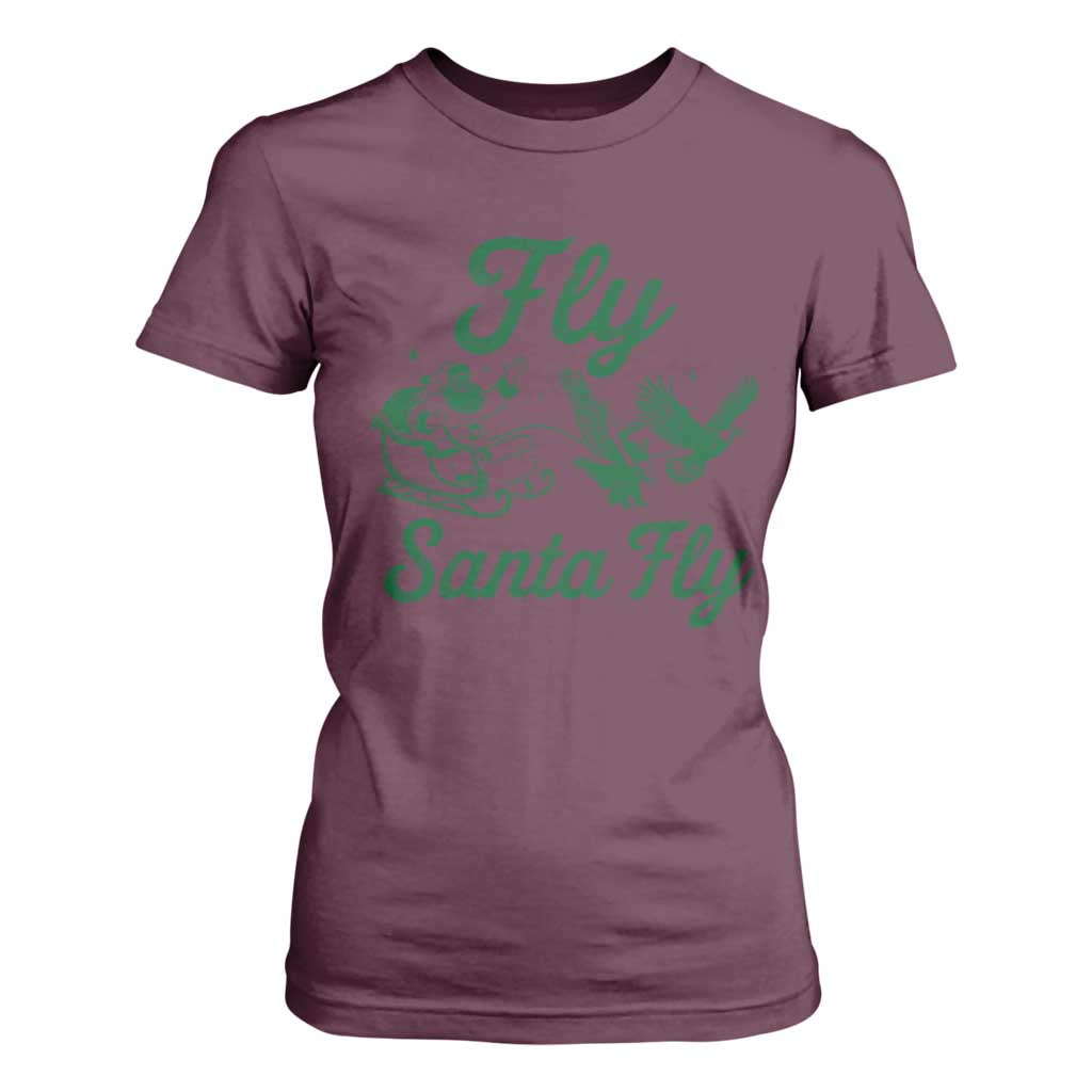 Funny Christmas Philadelphia Fan T Shirt For Women Fly Santa Fly Eagles Philly Pride TS11 Maroon Print Your Wear
