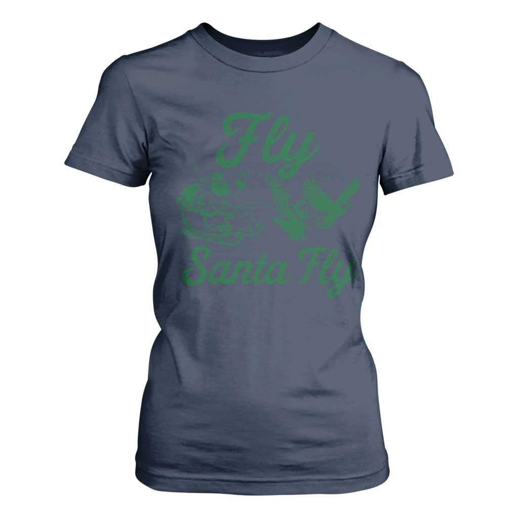 Funny Fly Santa Fly T Shirt For Women Christmas Football PFE TS11 Navy Print Your Wear