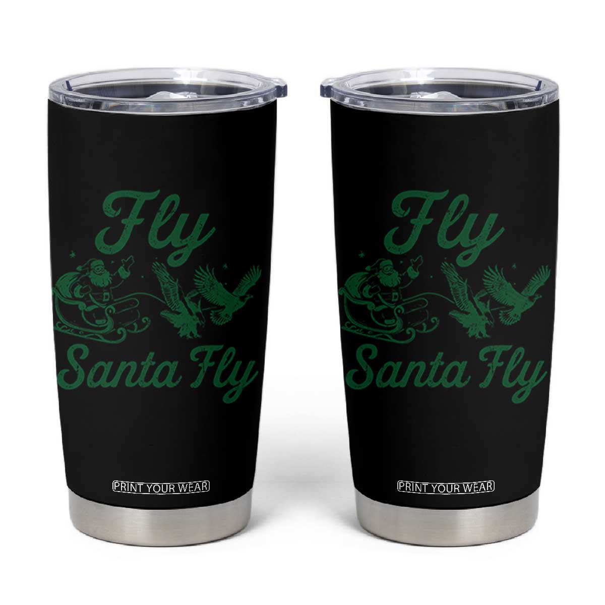 Funny Fly Santa Fly Tumbler Cup Christmas Football PFE TS11 Black Print Your Wear