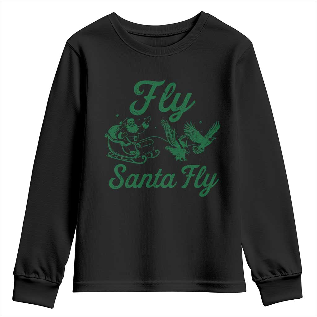 Funny Christmas Philadelphia Fan Youth Sweatshirt Fly Santa Fly Eagles Philly Pride TS11 Black Print Your Wear