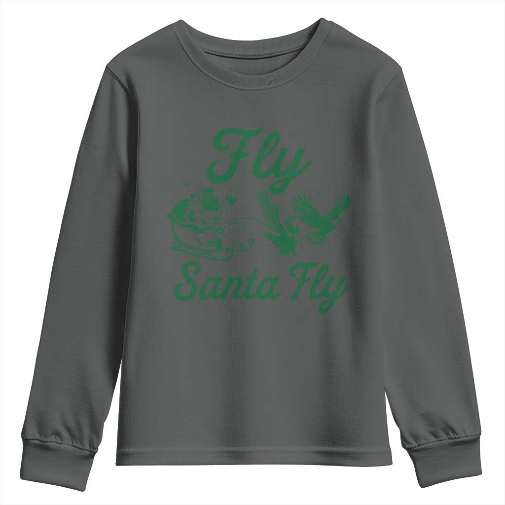 Funny Fly Santa Fly Youth Sweatshirt Christmas Football PFE TS11 Dark Heather Print Your Wear