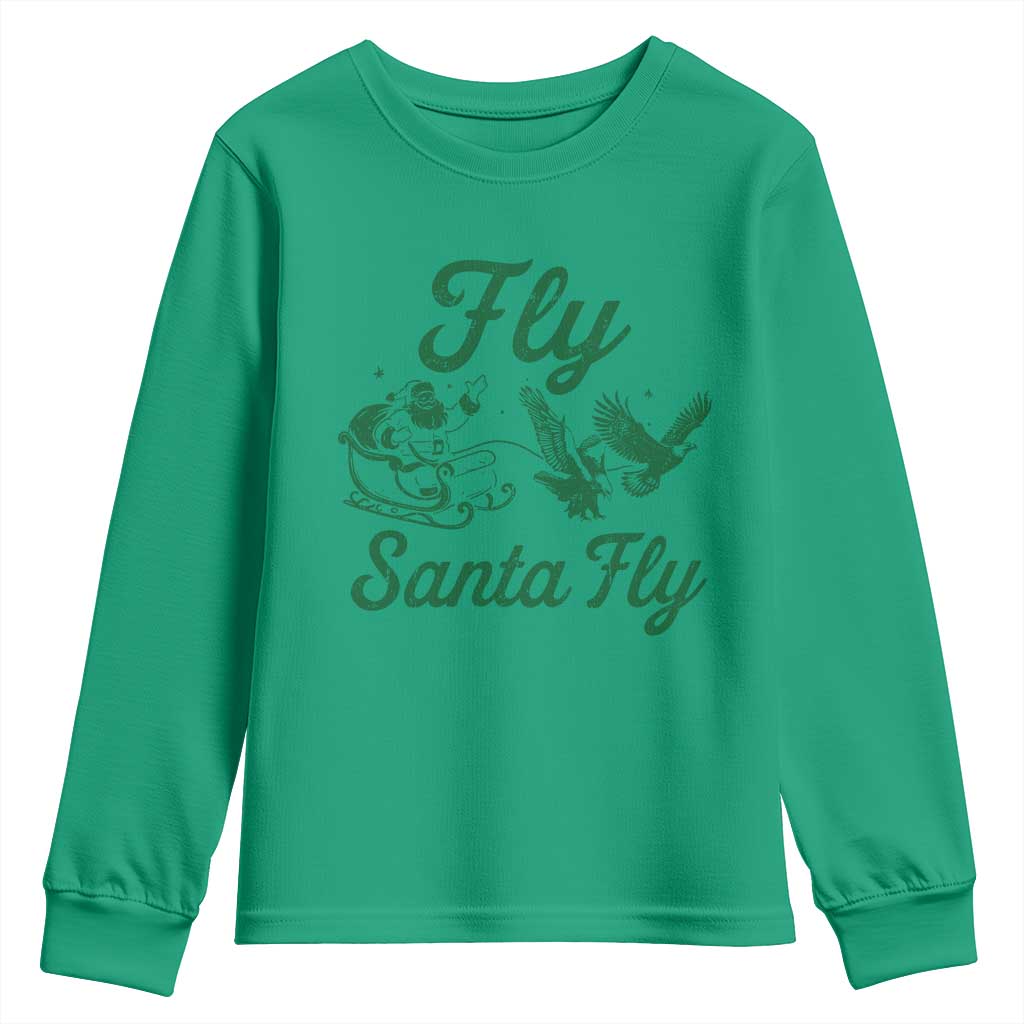 Funny Christmas Philadelphia Fan Youth Sweatshirt Fly Santa Fly Eagles Philly Pride TS11 Irish Green Print Your Wear