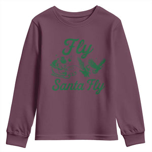 Funny Fly Santa Fly Youth Sweatshirt Christmas Football PFE TS11 Maroon Print Your Wear