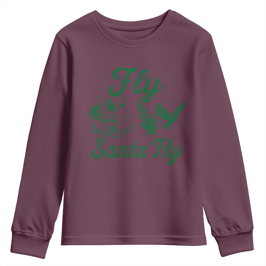 Funny Christmas Philadelphia Fan Youth Sweatshirt Fly Santa Fly Eagles Philly Pride TS11 Maroon Print Your Wear