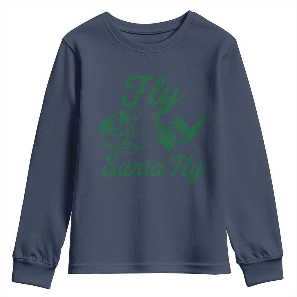 Funny Fly Santa Fly Youth Sweatshirt Christmas Football PFE TS11 Navy Print Your Wear