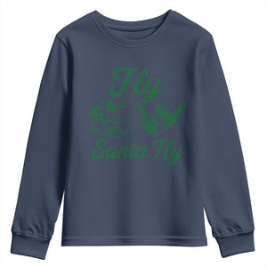 Funny Fly Santa Fly Youth Sweatshirt Christmas Football PFE TS11 Navy Print Your Wear