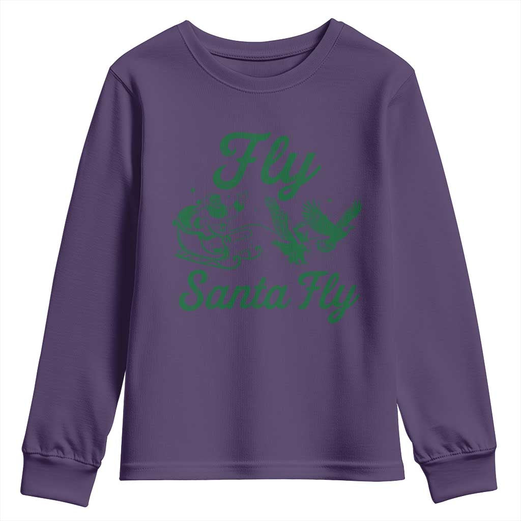 Funny Christmas Philadelphia Fan Youth Sweatshirt Fly Santa Fly Eagles Philly Pride TS11 Purple Print Your Wear