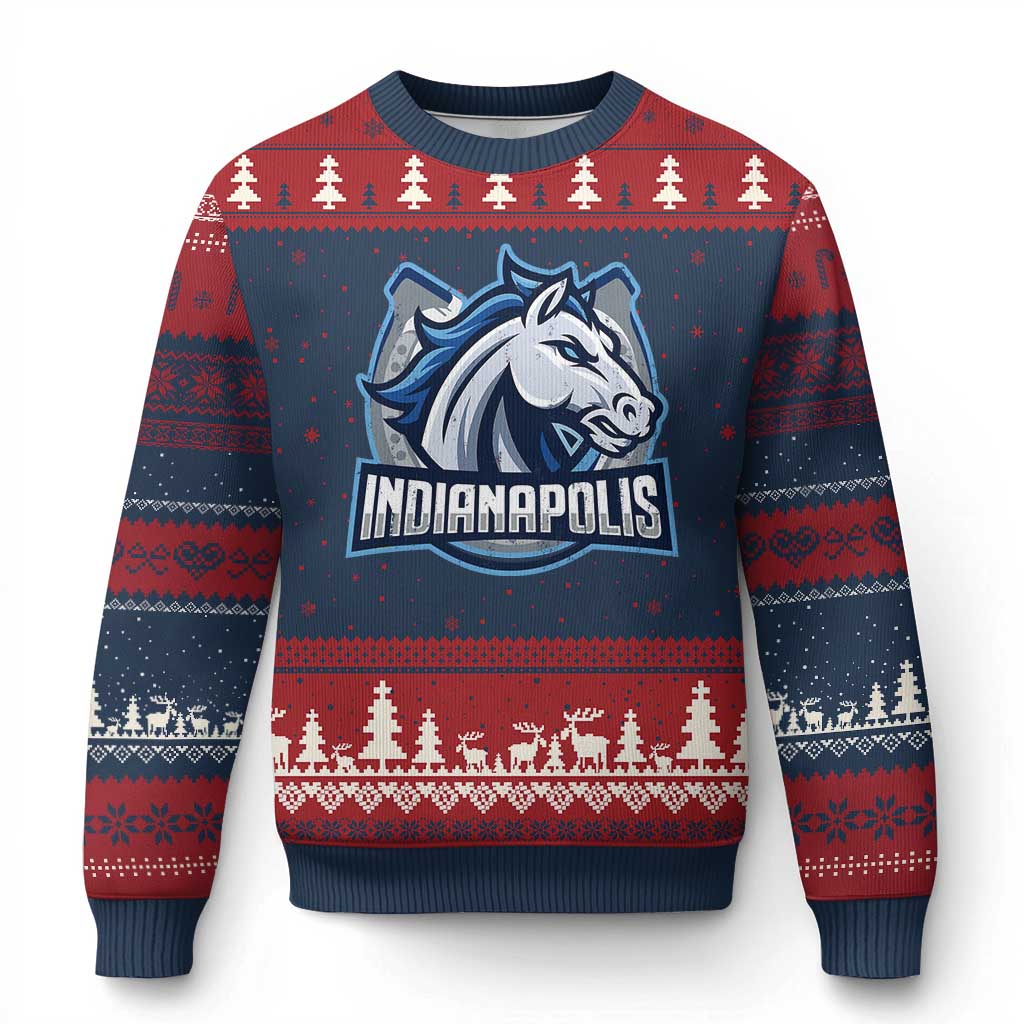 IFC Game Day Ugly Christmas Sweater Blue Football Lover Equine Shoe TS11 Navy Red Print Your Wear