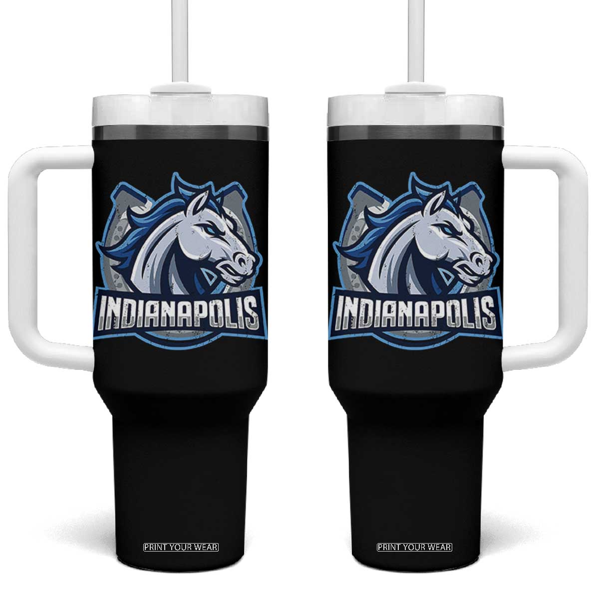 IFC Game Day Tumbler With Handle Blue Football Lover Equine Shoe TS11 One Size: 40 oz Black Print Your Wear
