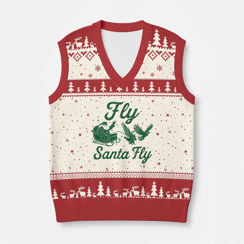 Funny Xmas Philadelphia Fan V-Neck Knit Sweater Vest Fly Santa Fly Eagles Philly Pride TS11 Beige Red Print Your Wear