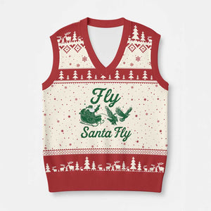 Funny Xmas Philadelphia Fan V-Neck Knit Sweater Vest Fly Santa Fly Eagles Philly Pride TS11 Beige Red Print Your Wear