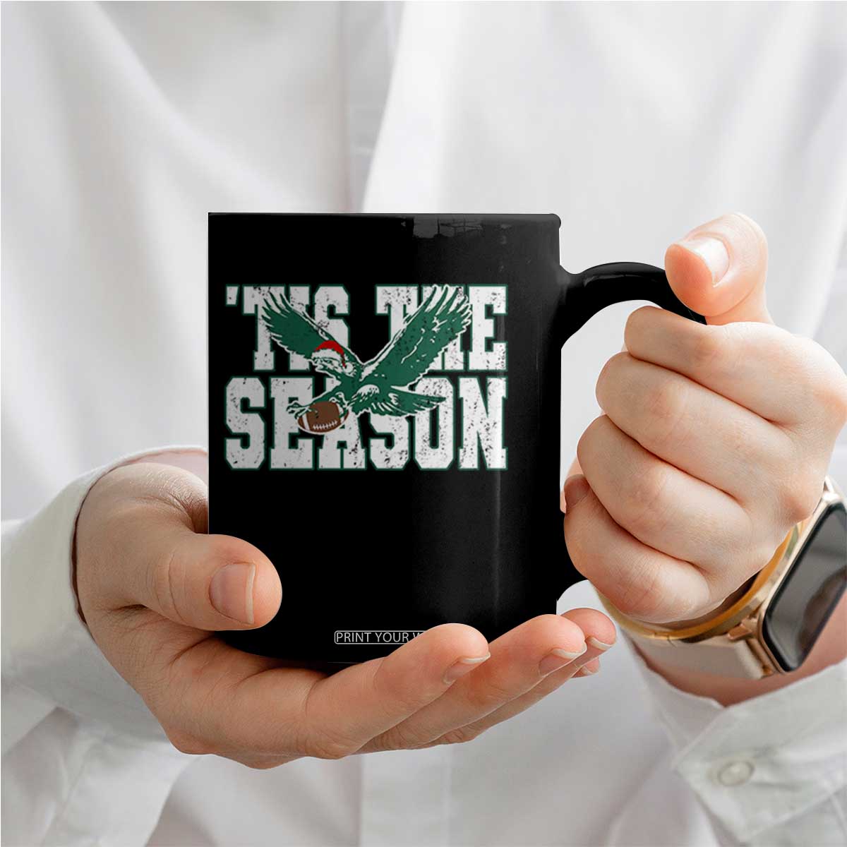 Christmas Football Lover Coffee Mug Green PFE Santa Hat Game Day TS11 Print Your Wear