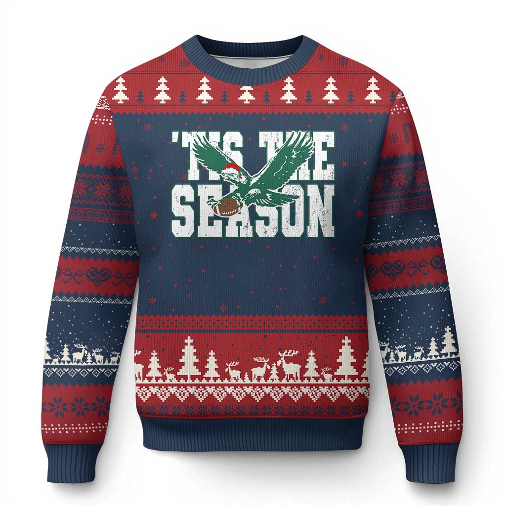 Christmas Football Lover Ugly Christmas Sweater Green PFE Santa Hat Game Day TS11 Navy Red Print Your Wear