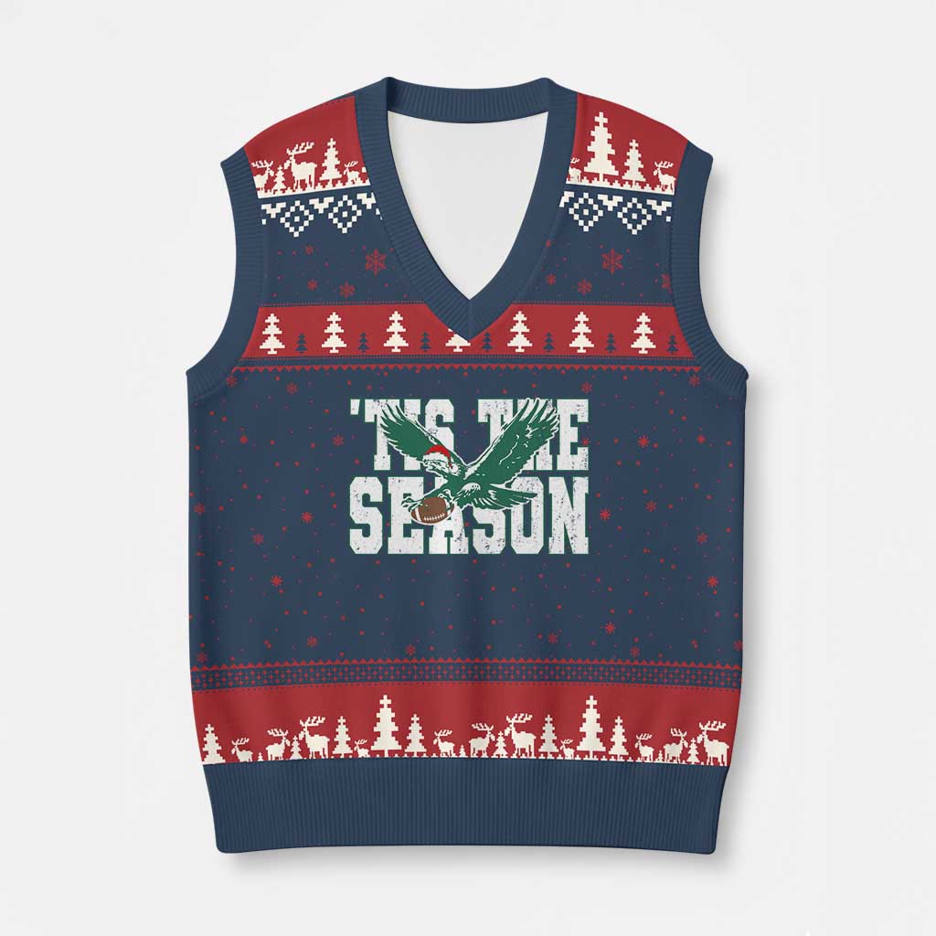 Christmas Philadelphia Fan V-Neck Knit Sweater Vest Tis The Season Eagles Sport Philly Fan TS11 Navy Red Print Your Wear