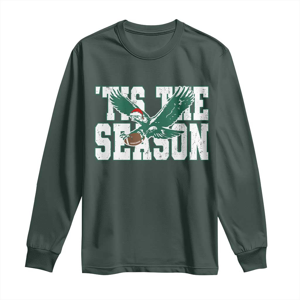 Christmas Football Lover Long Sleeve Shirt Green PFE Santa Hat Game Day TS11 Dark Forest Green Print Your Wear