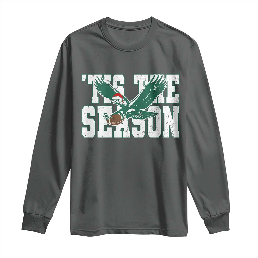 Christmas Football Lover Long Sleeve Shirt Green PFE Santa Hat Game Day TS11 Dark Heather Print Your Wear