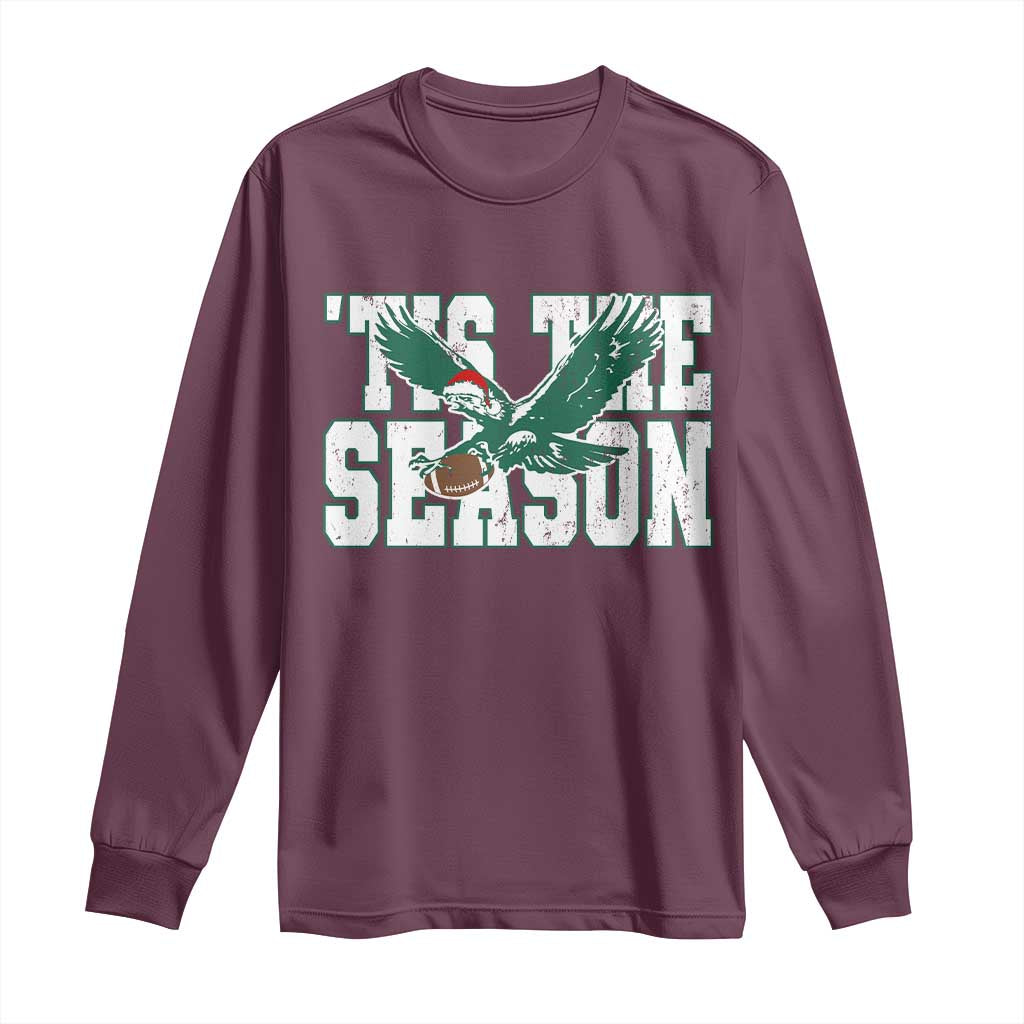 Christmas Football Lover Long Sleeve Shirt Green PFE Santa Hat Game Day TS11 Maroon Print Your Wear