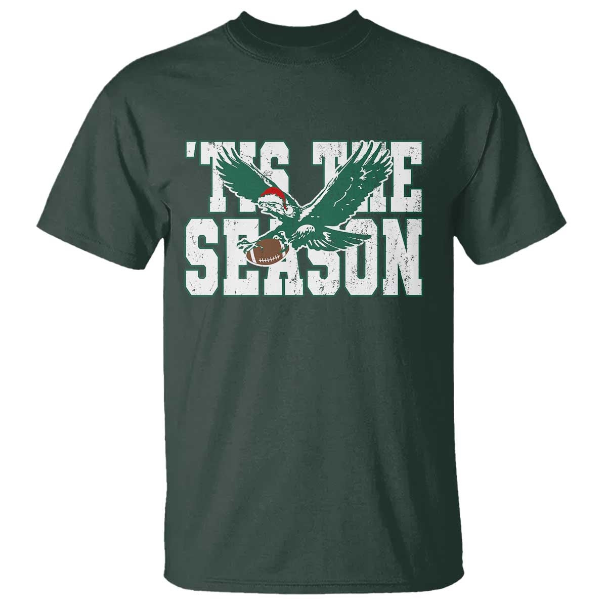 Christmas Football Lover T Shirt Green PFE Santa Hat Game Day TS11 Dark Forest Green Print Your Wear