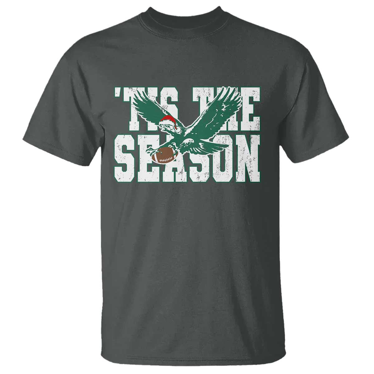 Christmas Football Lover T Shirt Green PFE Santa Hat Game Day TS11 Dark Heather Print Your Wear