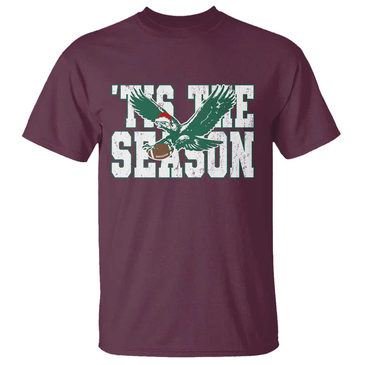 Christmas Football Lover T Shirt Green PFE Santa Hat Game Day TS11 Maroon Print Your Wear
