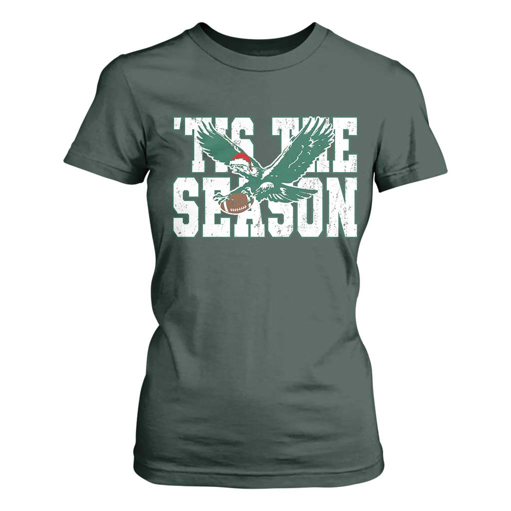 Christmas Football Lover T Shirt For Women Green PFE Santa Hat Game Day TS11 Dark Forest Green Print Your Wear