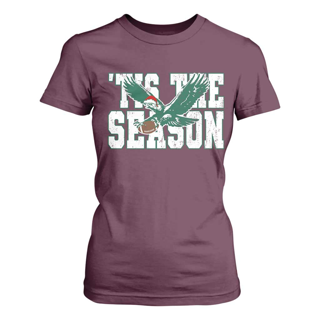 Christmas Football Lover T Shirt For Women Green PFE Santa Hat Game Day TS11 Maroon Print Your Wear