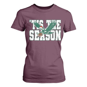 Christmas Football Lover T Shirt For Women Green PFE Santa Hat Game Day TS11 Maroon Print Your Wear