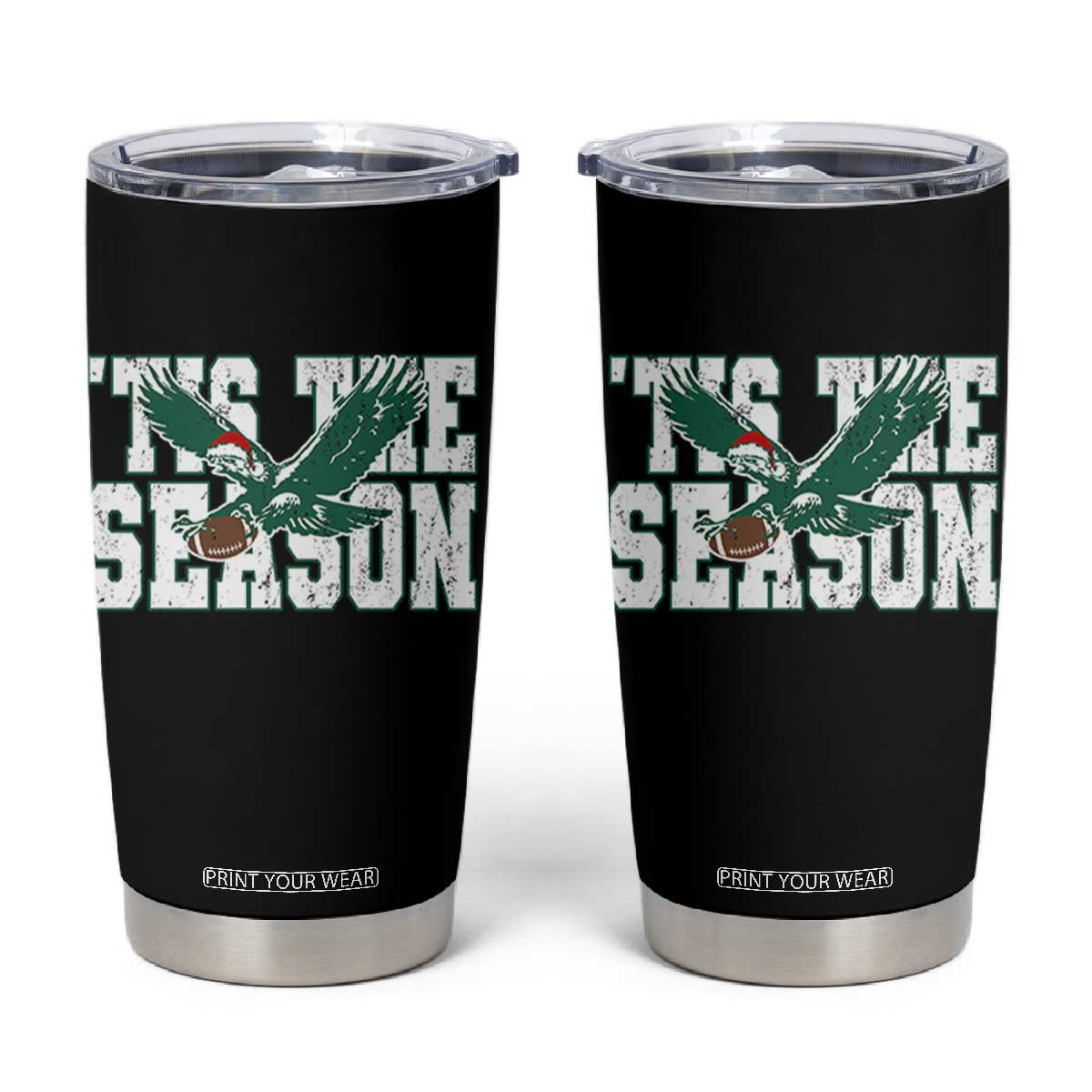 Christmas Football Lover Tumbler Cup Green PFE Santa Hat Game Day TS11 Black Print Your Wear