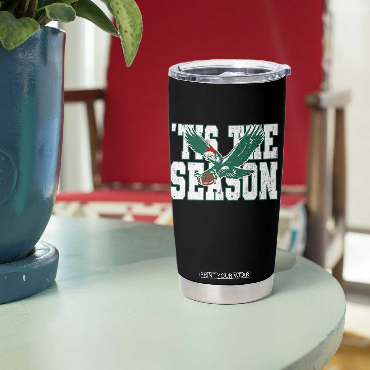 Christmas Football Lover Tumbler Cup Green PFE Santa Hat Game Day TS11 Print Your Wear