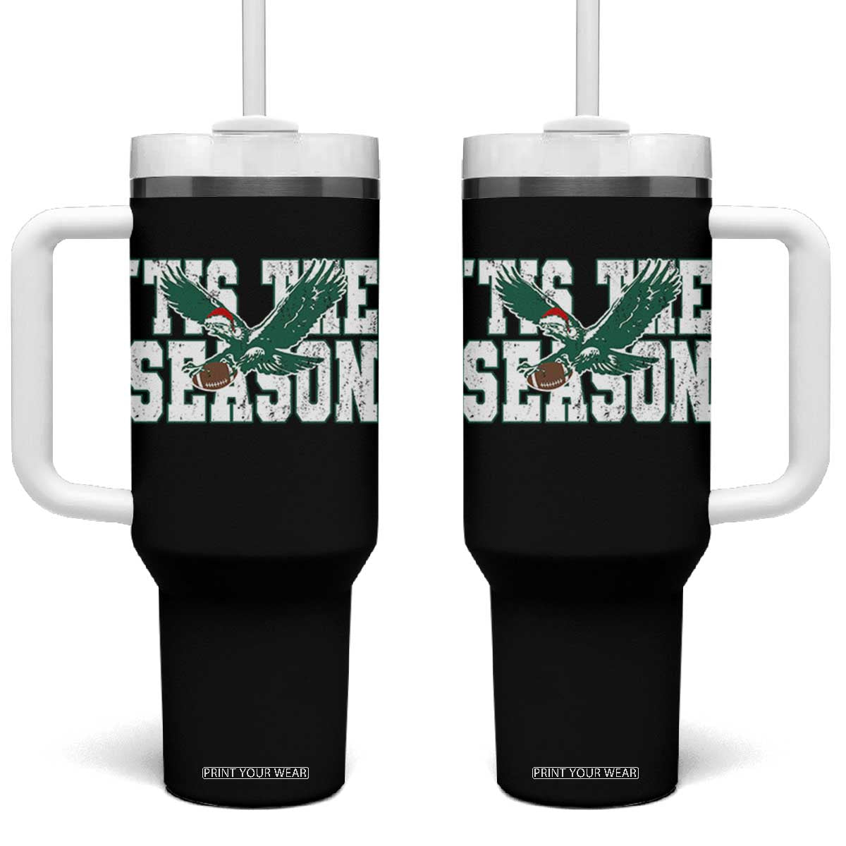 Christmas Football Lover Tumbler With Handle Green PFE Santa Hat Game Day TS11 One Size: 40 oz Black Print Your Wear