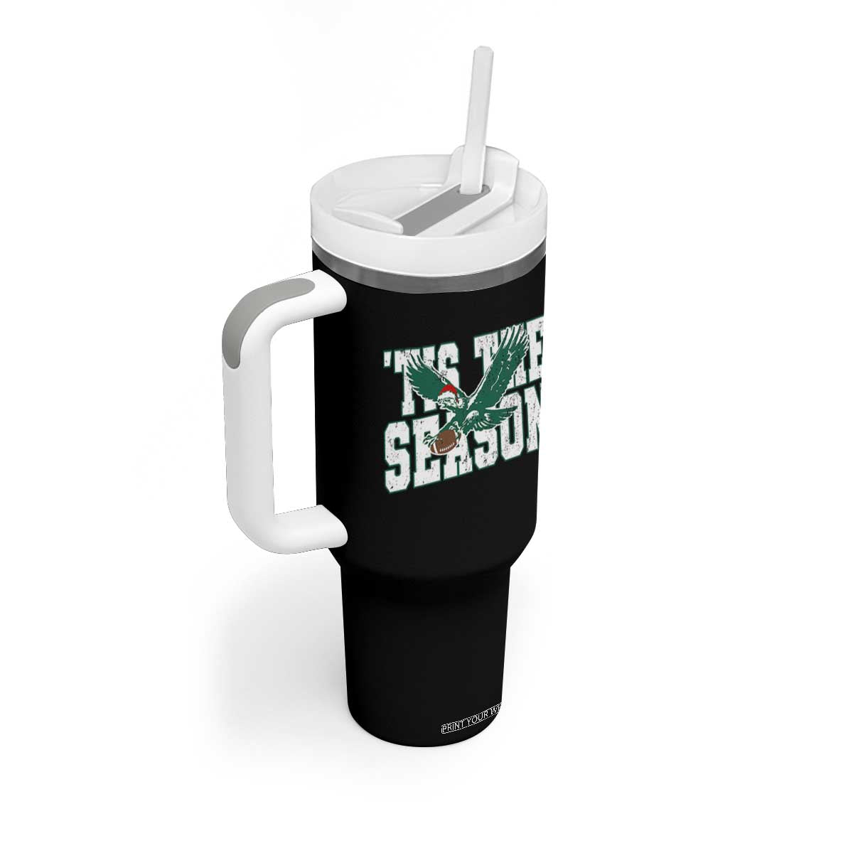 Christmas Football Lover Tumbler With Handle Green PFE Santa Hat Game Day TS11 Print Your Wear