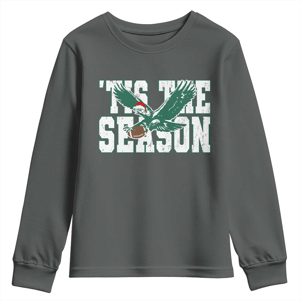 Christmas Football Lover Youth Sweatshirt Green PFE Santa Hat Game Day TS11 Dark Heather Print Your Wear