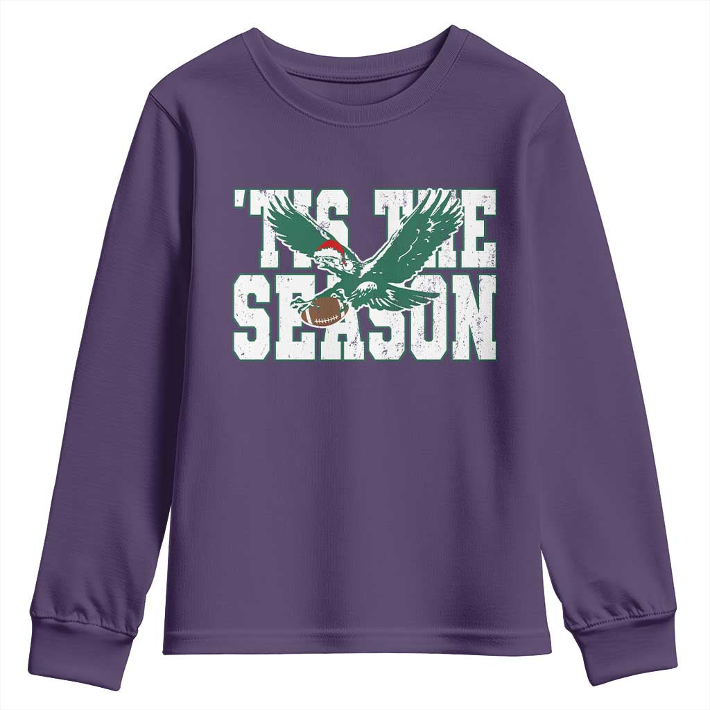 Christmas Football Lover Youth Sweatshirt Green PFE Santa Hat Game Day TS11 Purple Print Your Wear