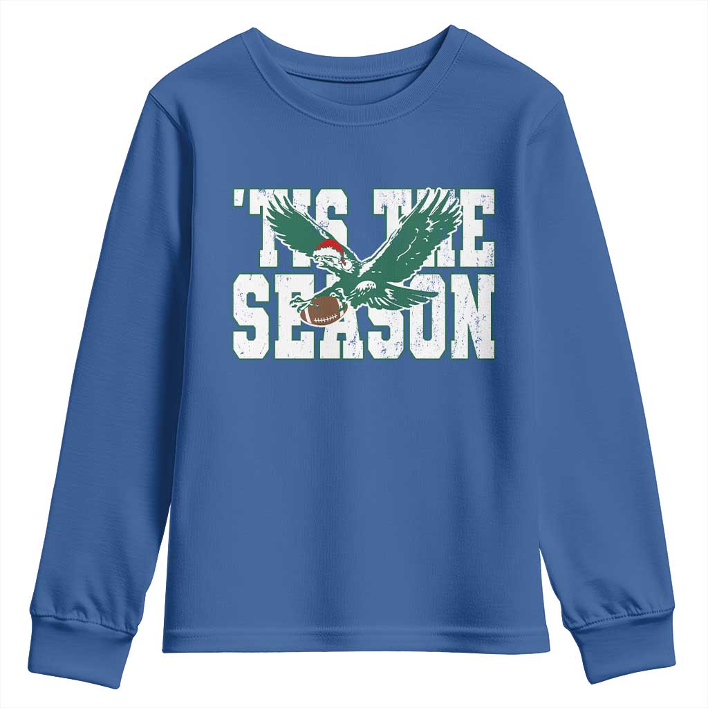 Christmas Football Lover Youth Sweatshirt Green PFE Santa Hat Game Day TS11 Royal Blue Print Your Wear