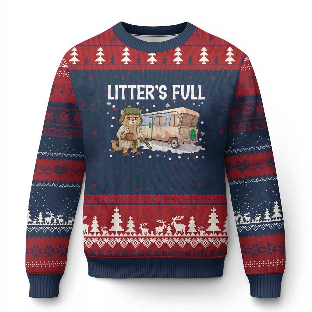 Funny Xmas Vacation Litter's Full Cat Ugly Christmas Sweater Xmas Movie TS11 Navy Red Print Your Wear
