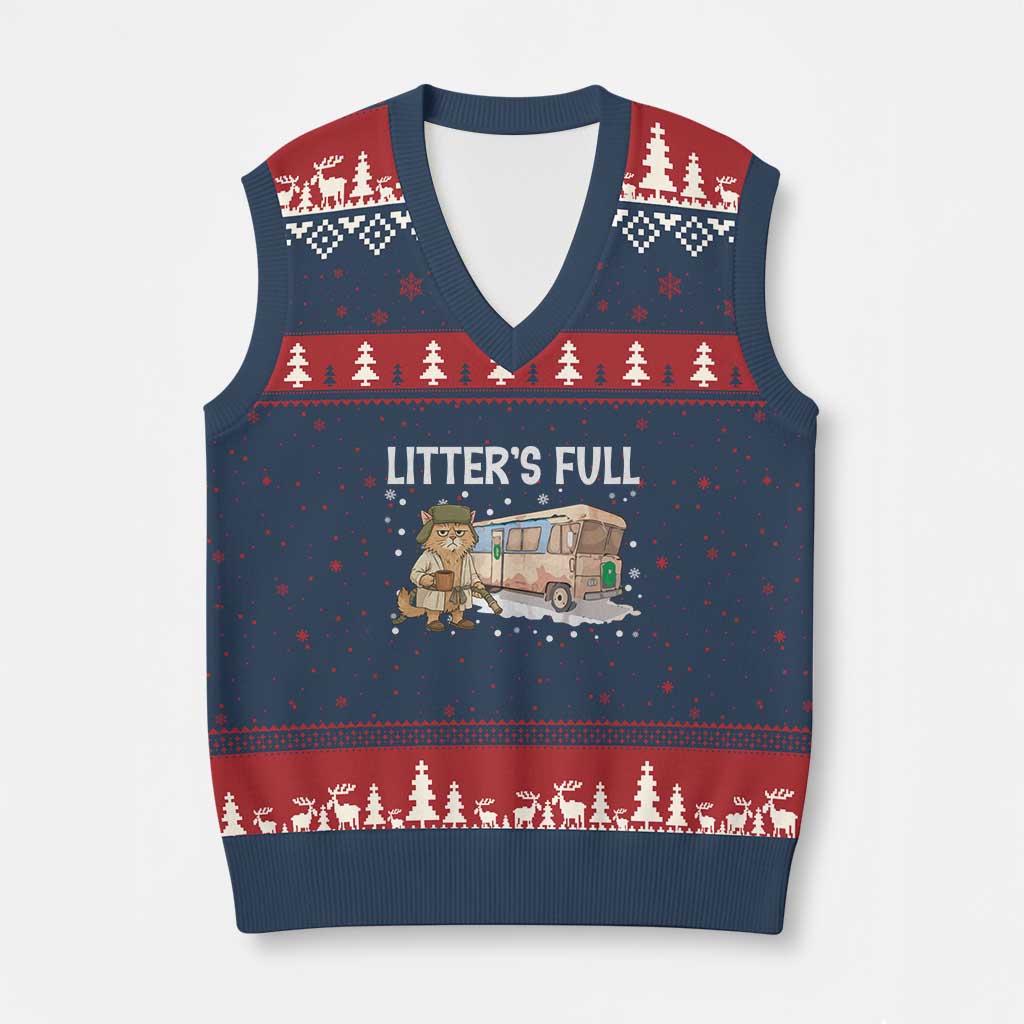 Funny Xmas Vacation Litter's Full Cat V-Neck Knit Sweater Vest Xmas Movie TS11 Navy Red Print Your Wear
