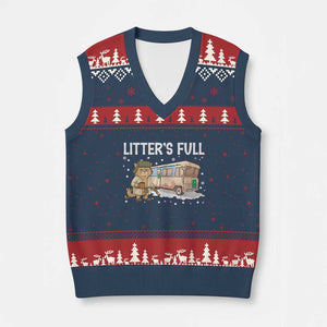 Funny Xmas Vacation Litter's Full Cat V-Neck Knit Sweater Vest Xmas Movie TS11 Navy Red Print Your Wear