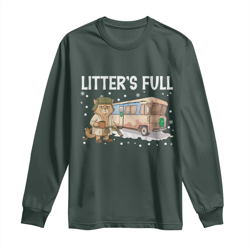 Funny Christmas Vacation Litter's Full Cat Long Sleeve Shirt Xmas Movie TS11 Dark Forest Green Print Your Wear