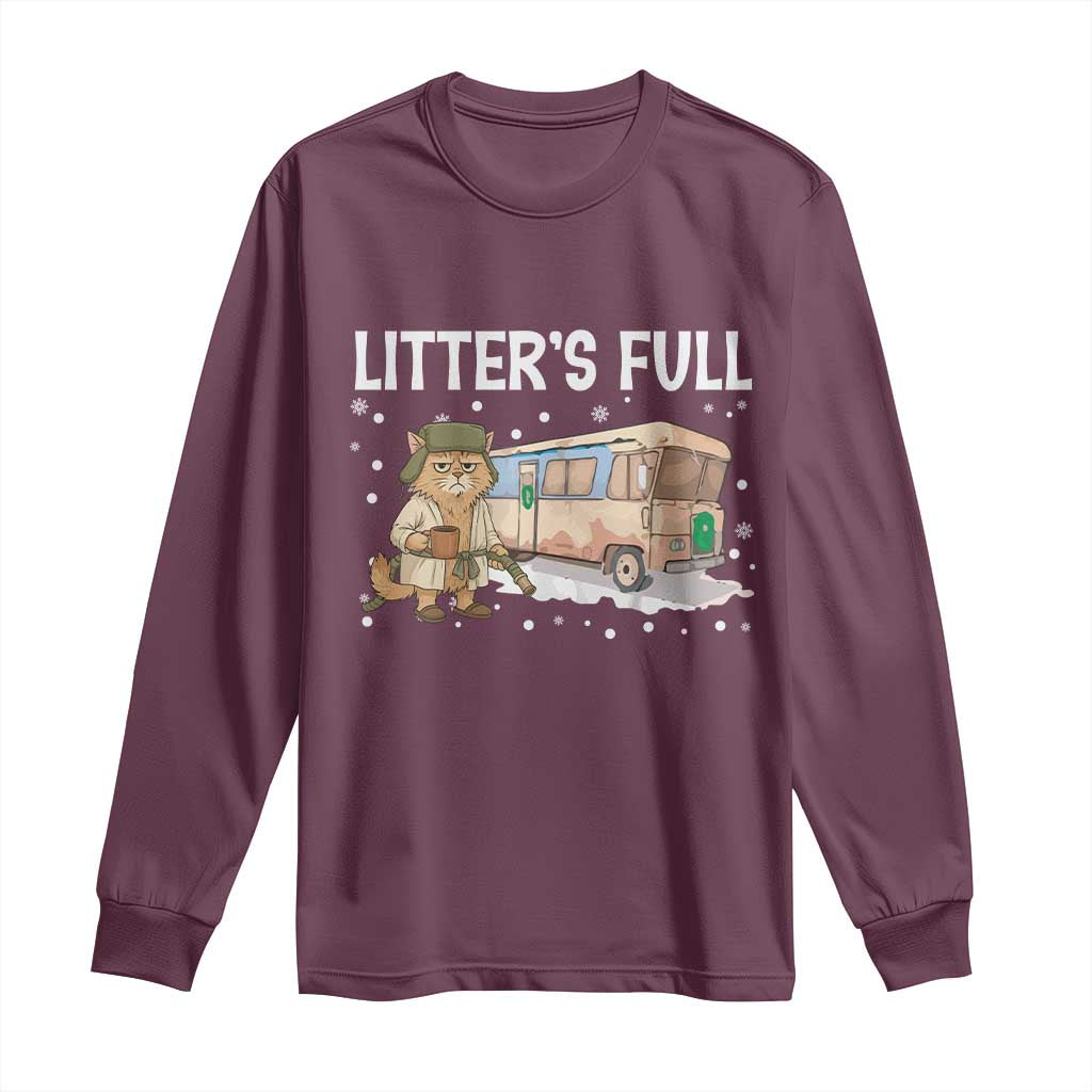 Funny Christmas Vacation Litter's Full Cat Long Sleeve Shirt Xmas Movie TS11 Maroon Print Your Wear