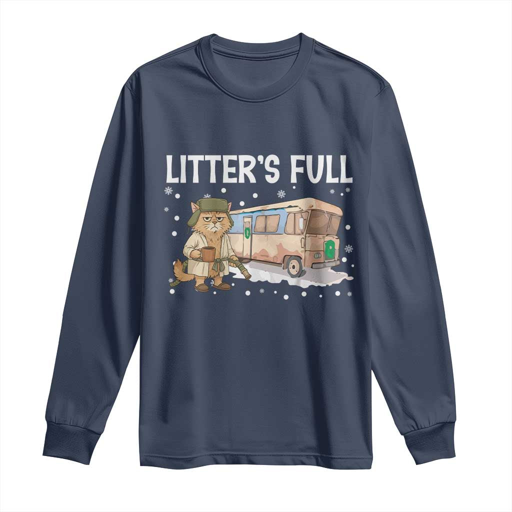 Funny Christmas Vacation Litter's Full Cat Long Sleeve Shirt Xmas Movie TS11 Navy Print Your Wear