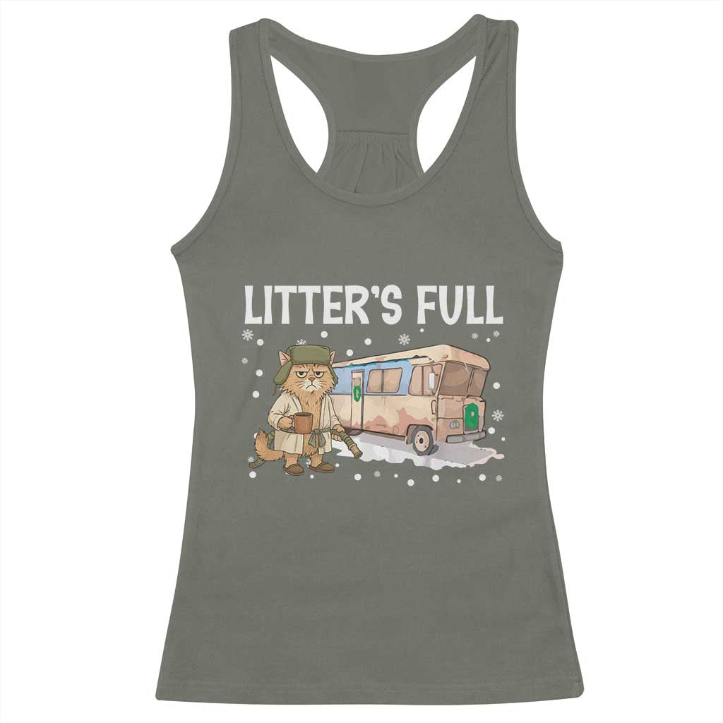 Funny Christmas Vacation Litter's Full Cat Racerback Tank Top Xmas Movie TS11 Military Green Print Your Wear