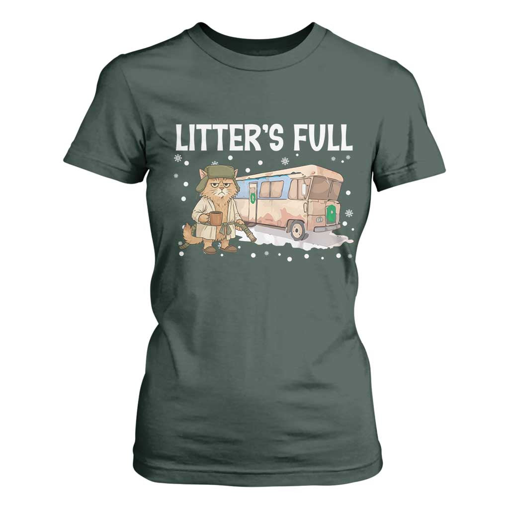 Funny Christmas Vacation Litter's Full Cat T Shirt For Women Xmas Movie TS11 Dark Forest Green Print Your Wear
