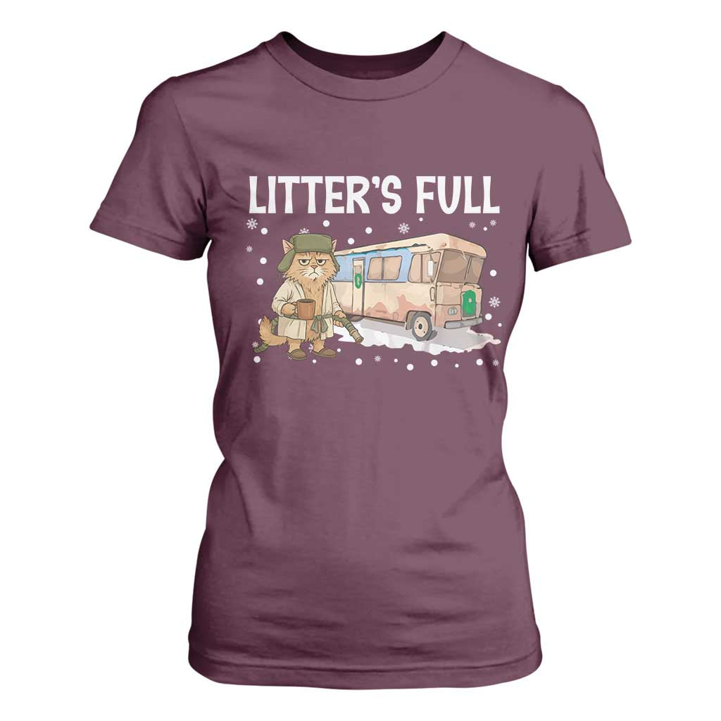 Funny Christmas Vacation Litter's Full Cat T Shirt For Women Xmas Movie TS11 Maroon Print Your Wear
