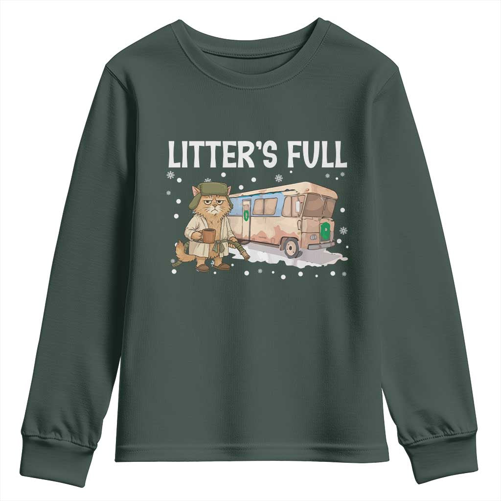 Funny Christmas Vacation Litter's Full Cat Youth Sweatshirt Xmas Movie TS11 Dark Forest Green Print Your Wear