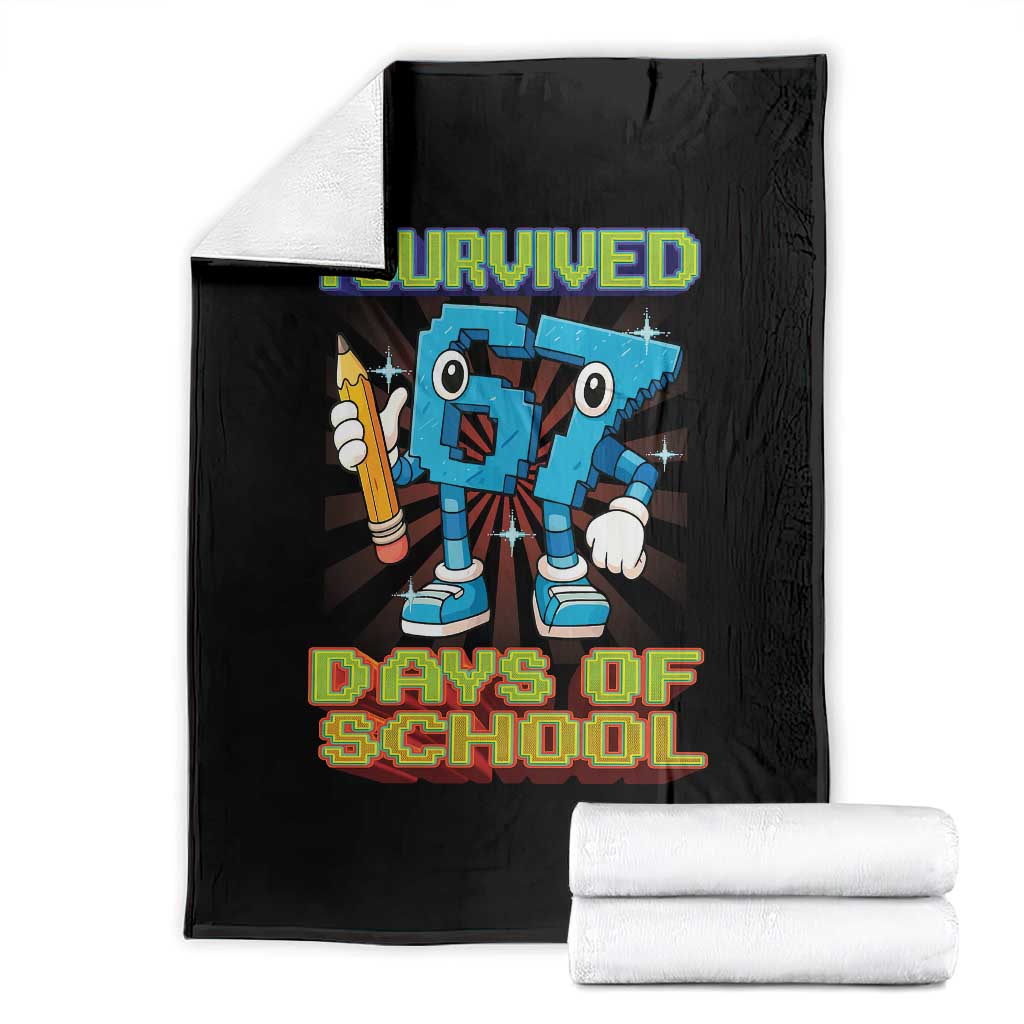 Funny I Survived 67 Days Of School Throw Blanket Six Seven Meme Pixel Game Gen Alpha TS11 Black Print Your Wear