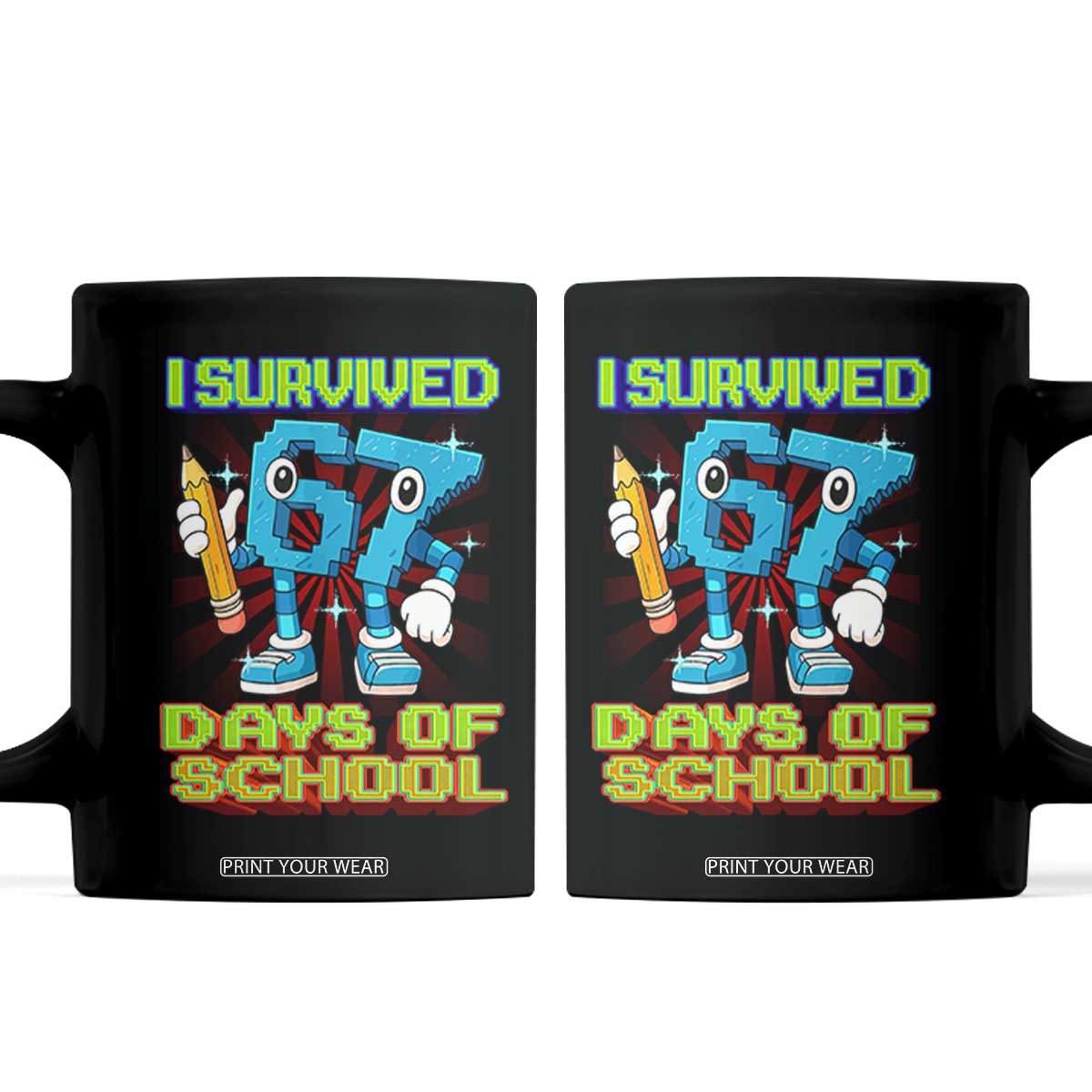 Funny I Survived 67 Days Of School Coffee Mug Six Seven Meme Pixel Game Gen Alpha TS11 Black Print Your Wear