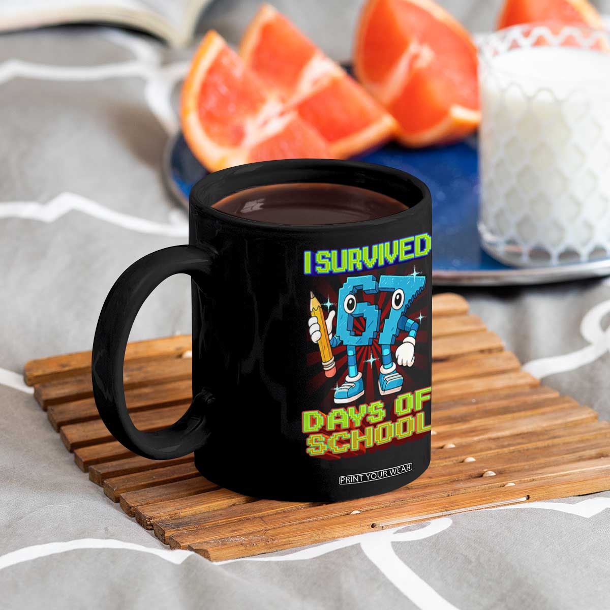 Funny I Survived 67 Days Of School Coffee Mug Six Seven Meme Pixel Game Gen Alpha TS11 Print Your Wear